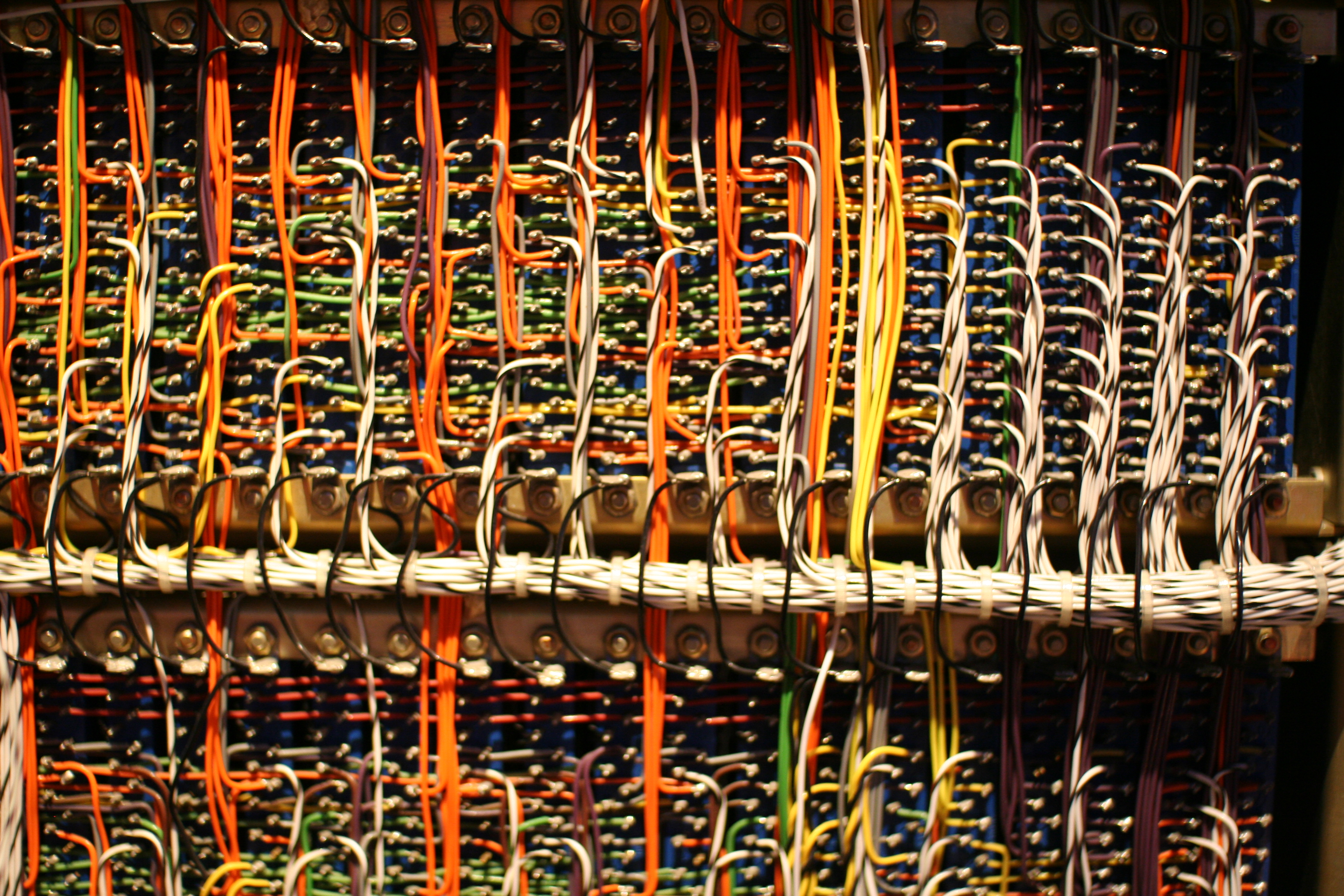 Intricate pattern of wiring inside a computer